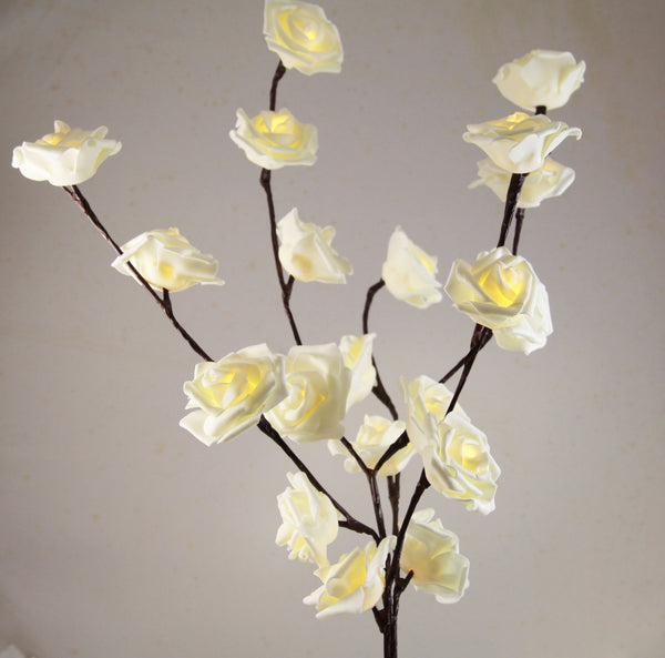 White Roses bunch of flowers on stems - battery powered table centrepiece fairy lights - Medium