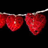 Red Cane Wicker Rattan Heart Style -Battery Powered -  fairy lights