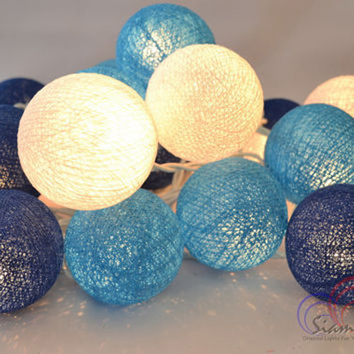 Mixed Blue Cotton Ball 5cm - Mains Power- LED Bulb fairy lights