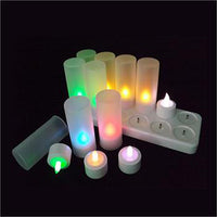 12 x Recharchable LED Battery Tealight Candle Set - White Holder - Colour Changing