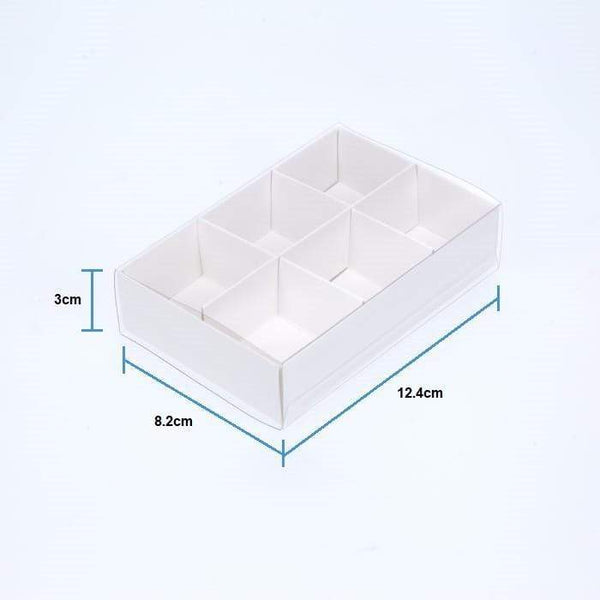 6 Cavity Chocolate White Product Presentation Gift Box - 12x8x3cm - White with Clear Lid - Retail Product Show case