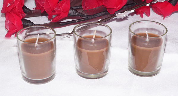 Chocolate Brown Wax Votive Table Candle in Clear Glass Holder - 6cm