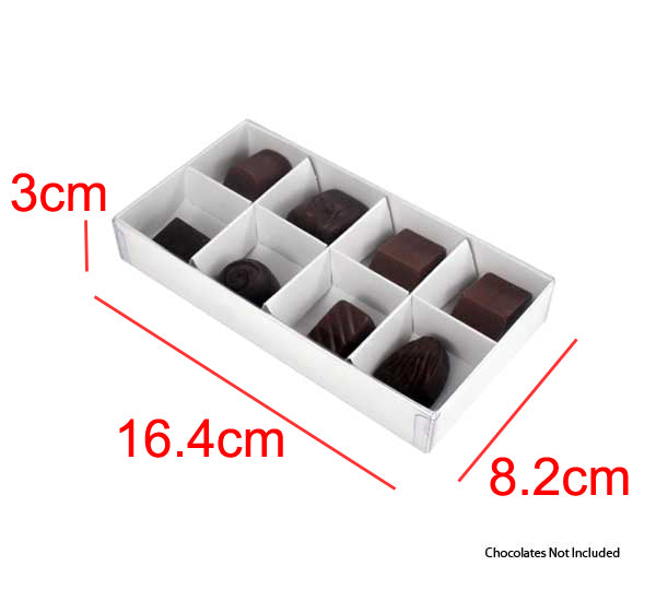 8 Cavity Chocolate White Product Presentation Gift Box - 16x8x3cm - White with Clear Lid - Retail Product Show case