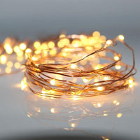 10 metre long fairy light string with MICRO SMALL warm white 100 bulbs - battery powered
