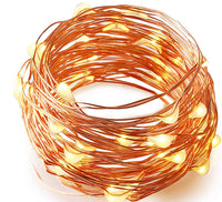 10 metre long fairy light string with MICRO SMALL warm white 100 bulbs - battery powered