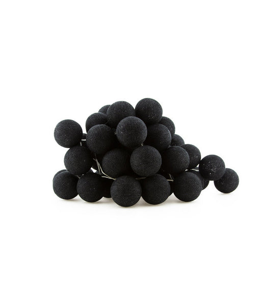 All Black Noir Cotton Ball 5cm Ball - 3 Metre Battery Powered -  fairy party room lights decor