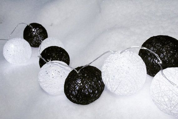 Black n White Cotton Ball 5cm - Mains Power- 5m with 30 LED Bulb fairy light string