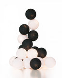 Black White Cotton Ball 5cm Ball - 3 Metre Battery Powered -  fairy party room lights decor