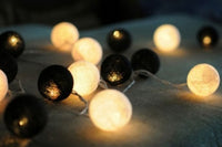 Black White Cotton Ball 5cm Ball - 3 Metre Battery Powered -  fairy party room lights decor