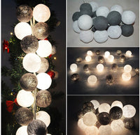 Black White Cotton Ball 5cm Ball - 3 Metre Battery Powered -  fairy party room lights decor