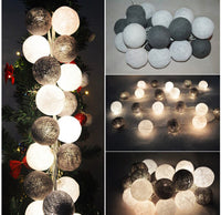 Black n White Cotton Ball 5cm - Mains Power- 5m with 30 LED Bulb fairy light string