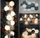 Black n White Cotton Ball 5cm - Mains Power- 5m with 30 LED Bulb fairy light string
