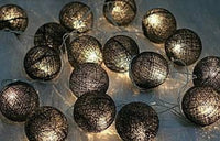 All Black Noir Cotton Ball 5cm Ball - 3 Metre Battery Powered -  fairy party room lights decor