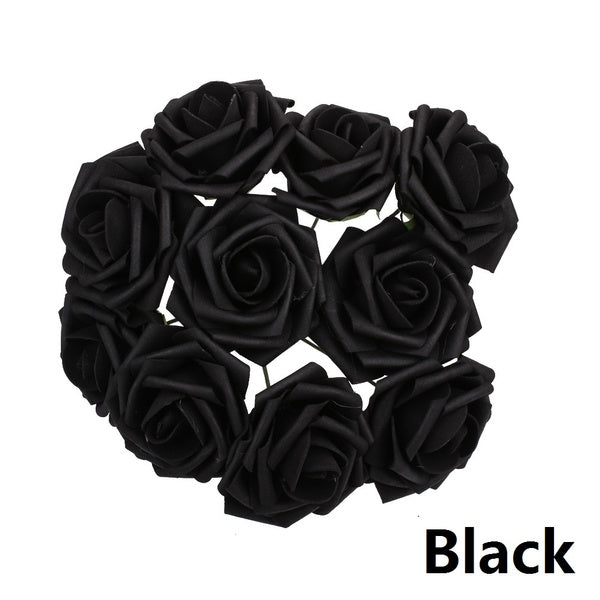 Black roses table decoration or centrepiece - battery powered string fairy lights