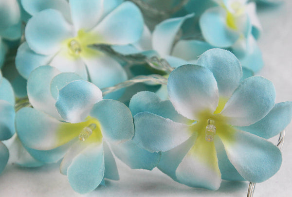 Tropical Blue Frangipani Flower Artificial - Battery Power - fairy lights - table party room decoration