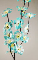 Tropical Blue Frangipani flower bunch on stems sticks - 50 cm high battery powered table centrepiece fairy lights