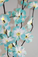 Tropical Blue Frangipani flower bunch on stems sticks - 50 cm high battery powered table centrepiece fairy lights
