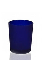 Frosted Deep Blue Glass Holder for Votive or TeaLight Candle - Beach Party Decor