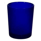 Frosted Deep Blue Glass Holder for Votive or TeaLight Candle - Beach Party Decor