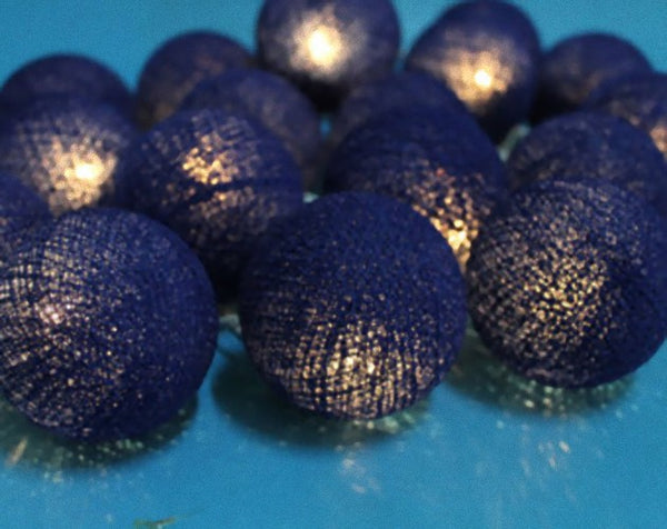All Navy Blue Cotton Ball 5cm Ball Mix - 3 Metre Battery Powered -  fairy party room lights decor