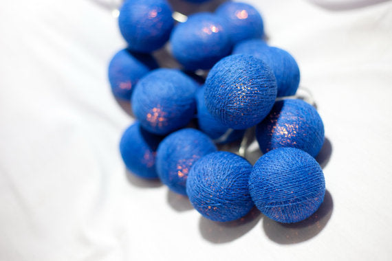 All Navy Blue Cotton Ball 5cm - Mains Power- 5m with 30 LED Bulb fairy lights