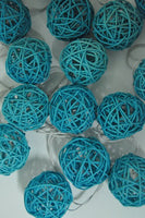 Natural Cane Aqua Turquoise Wicker Rattan Ball Style -Battery Powered -  fairy lights