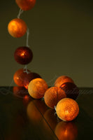 Brown Orange White Cotton Ball 5cm - Mains Power- 5m with 30 LED Bulb fairy light string