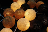 Brown Yellow White Cotton Ball 5cm Ball Mix - 3 Metre Battery Powered -  fairy party room lights decor