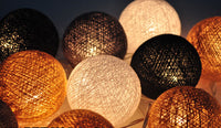 Brown Orange White Cotton Ball 5cm - Mains Power- 5m with 30 LED Bulb fairy light string