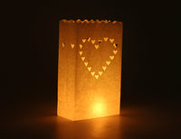 Large Heart of Hearts White Lantern Candle Paper Bags - Garden Wedding Decoration - 10 Pack