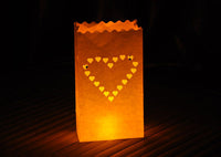 Large Heart of Hearts White Lantern Candle Paper Bags - Garden Wedding Decoration - 10 Pack