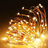 10 metre long fairy light string with MICRO SMALL warm white 100 bulbs - battery powered