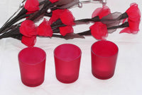 Red Frosted Glass Tea Light Candle Holder - Xmas Decor - 6.5cm high
