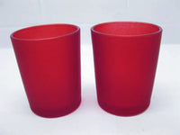 Red Frosted Glass Tea Light Candle Holder - Xmas Decor - 6.5cm high