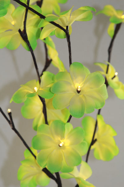 Tropical Green Frangipani flower bunch on stems sticks - 50 cm high battery powered table centrepiece fairy lights