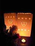 Heart in Hearts White Lantern Candle Paper Bags -  Wedding Ceremony Decoration - 10 Pack