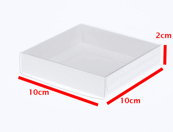 Square Invitation Presentation Gift Box - 10x10x2cm deep - White with Clear Lid - Cookie Product Show case