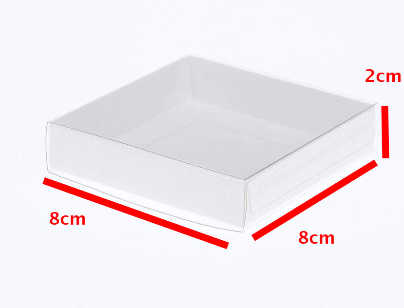 Square Invitation Presentation Gift Box - 8x8x2cm deep - White with Cl ...