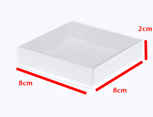 Square Invitation Presentation Gift Box - 8x8x2cm deep - White with Clear Lid - Retail Product Show case