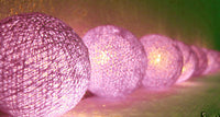 Purple Lilac Violet Cotton Ball 5cm Ball Mix - 3 Metre Battery Powered -  fairy party room lights decor