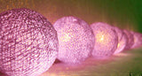 Purple Lilac Violet Cotton Ball 5cm Ball Mix - 3 Metre Battery Powered -  fairy party room lights decor