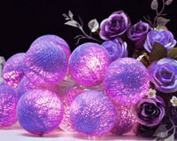 Purple Lilac Violet Cotton Ball 5cm Ball Mix - 3 Metre Battery Powered -  fairy party room lights decor