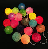 Multi Coloured Cotton Ball 5cm - Mains Power- 5m with 30 LED Bulb fairy light string