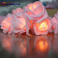 Pink roses table decoration or centrepiece - battery powered string fairy lights