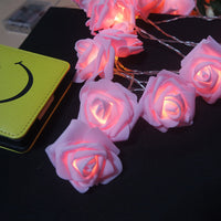 Pink roses table decoration or centrepiece - battery powered string fairy lights