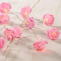 Pink roses table decoration or centrepiece - battery powered string fairy lights