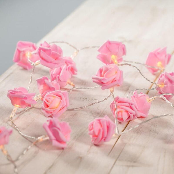 Pink roses table decoration or centrepiece - battery powered string fairy lights