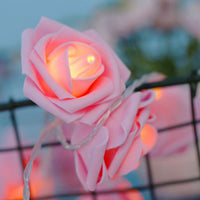 Pink roses table decoration or centrepiece - battery powered string fairy lights