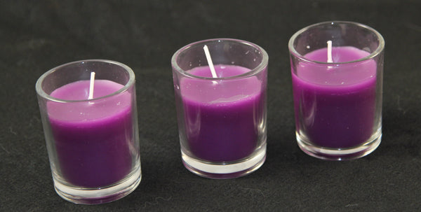 Purple Wax Votive Table Candle in Clear Glass Holder - Small