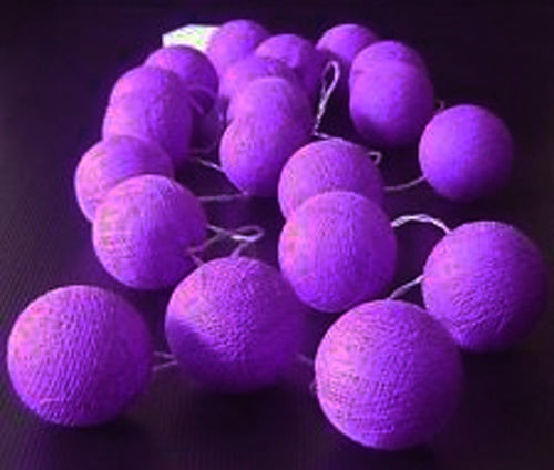 Deep Purple Viloet Cotton Ball 5cm - Mains Power- 5m with 30 LED Bulb fairy light string